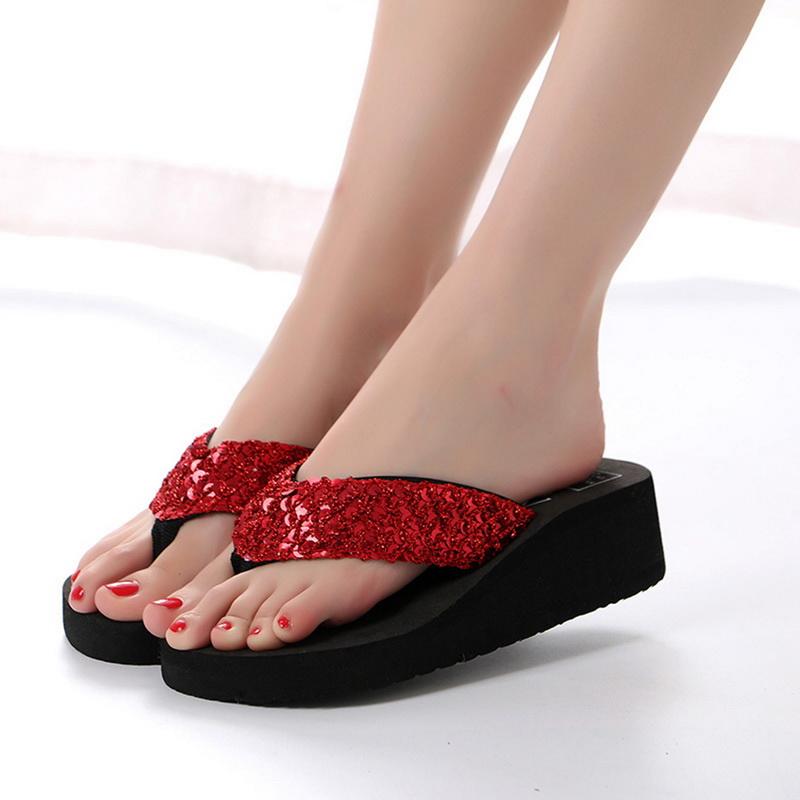 Fashion Summer New Shoes Wedges Flip Flops Women's Sequins - Main Image