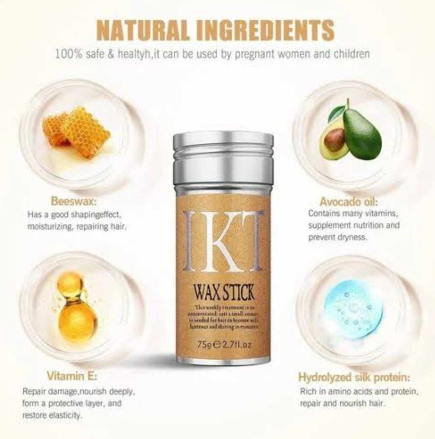 IKT Stick Professional Hair Styling Wax Stick Strong Hold Smooth Finish, and Frizz Control