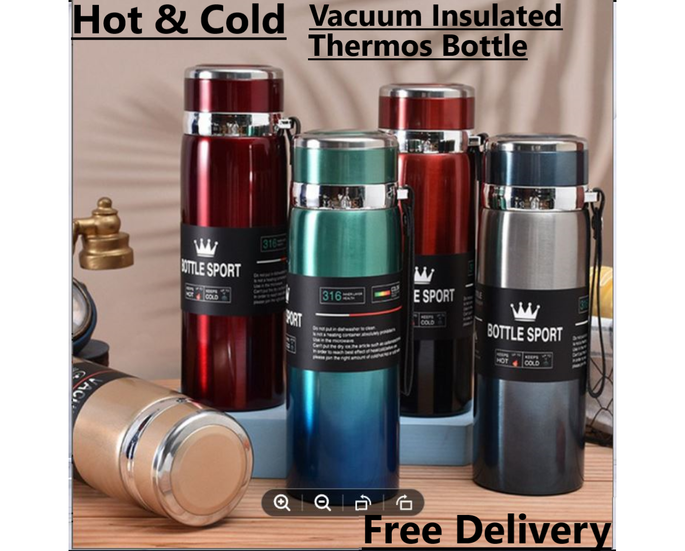Stainless Steel Insulated Water Bottle 1000ml/800ml – Vacuum Flask, Double Wall Thermal Bottle, Leak Proof, Hot & Cold Drink Bottle for Men, Women, Kids, Office, School & Travel