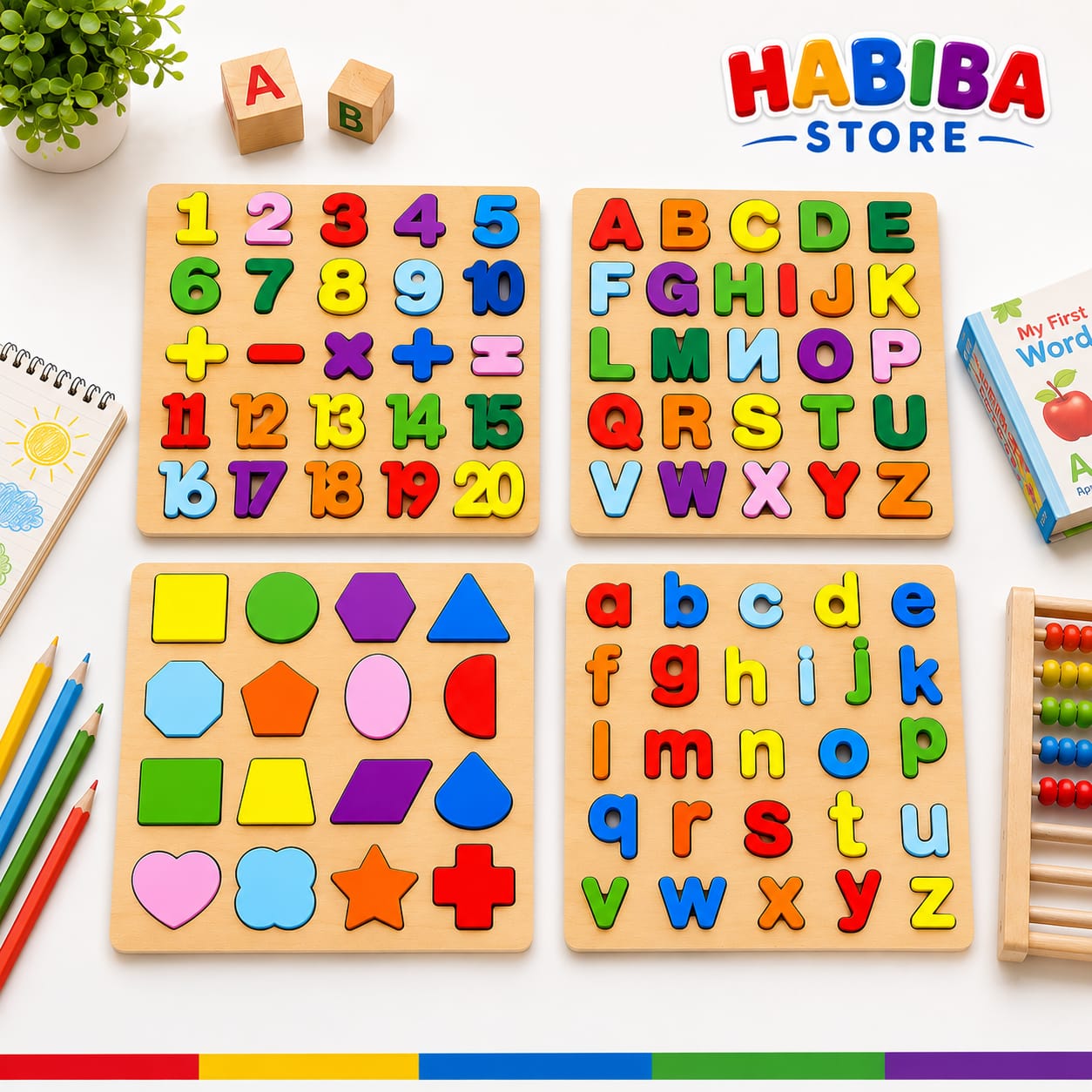 Educational learning letters numbers toy Alphabet Wooden Puzzle wooden matching game kids puzzle wooden boards