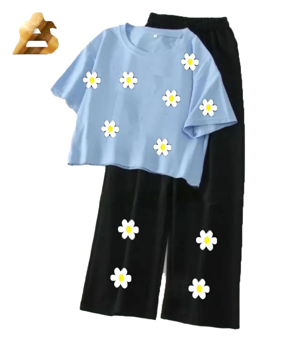 Palazzo Pants and Crop Top Set for Women  Summer High Quality Fabric Casual Short Sleeve Style Multiple Colors Available