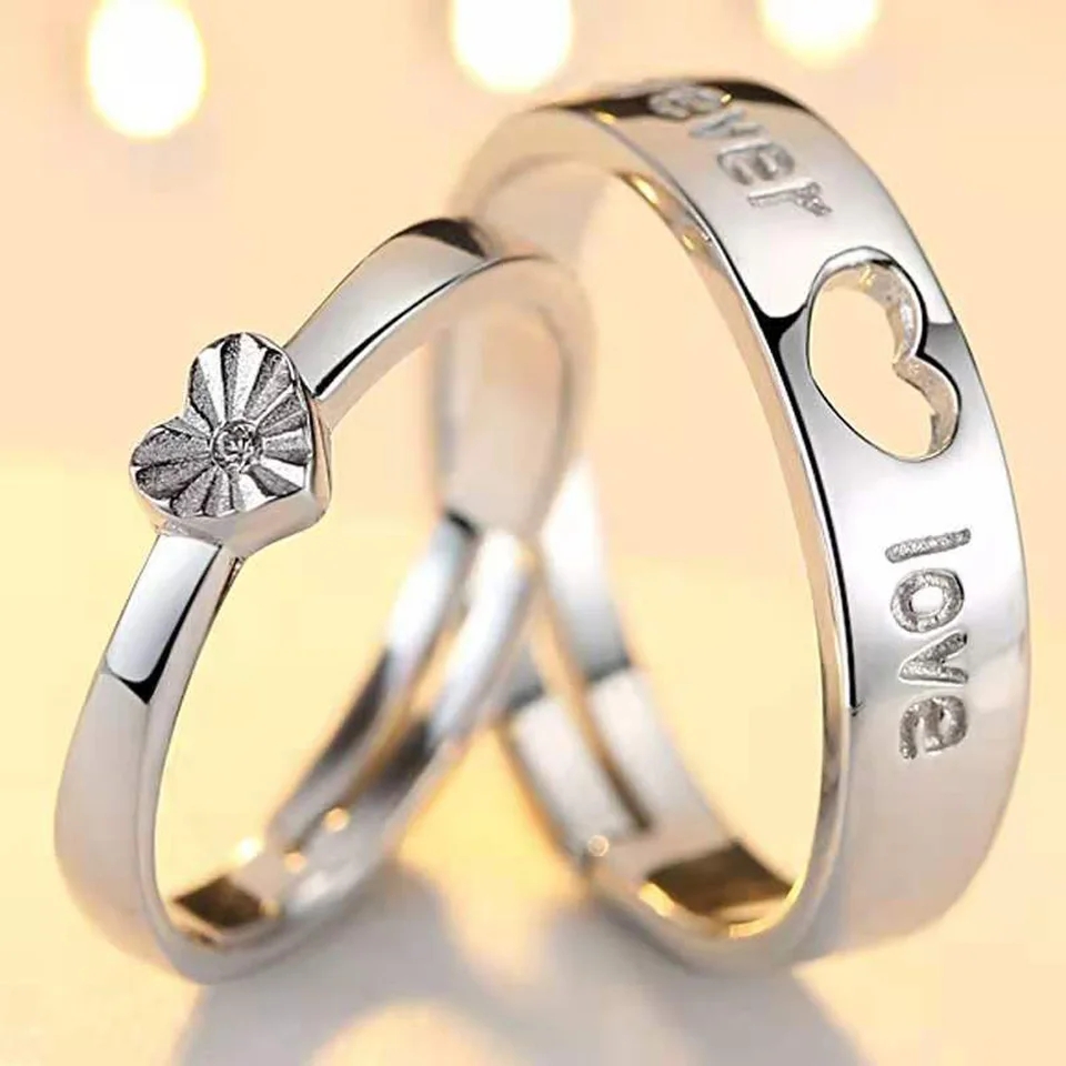 Mani Jewelry New Stainless steel Couple Rings For Lovers Forever Endless love Heart Zircon Open Rings Wedding Engagement Anniversary jewelry