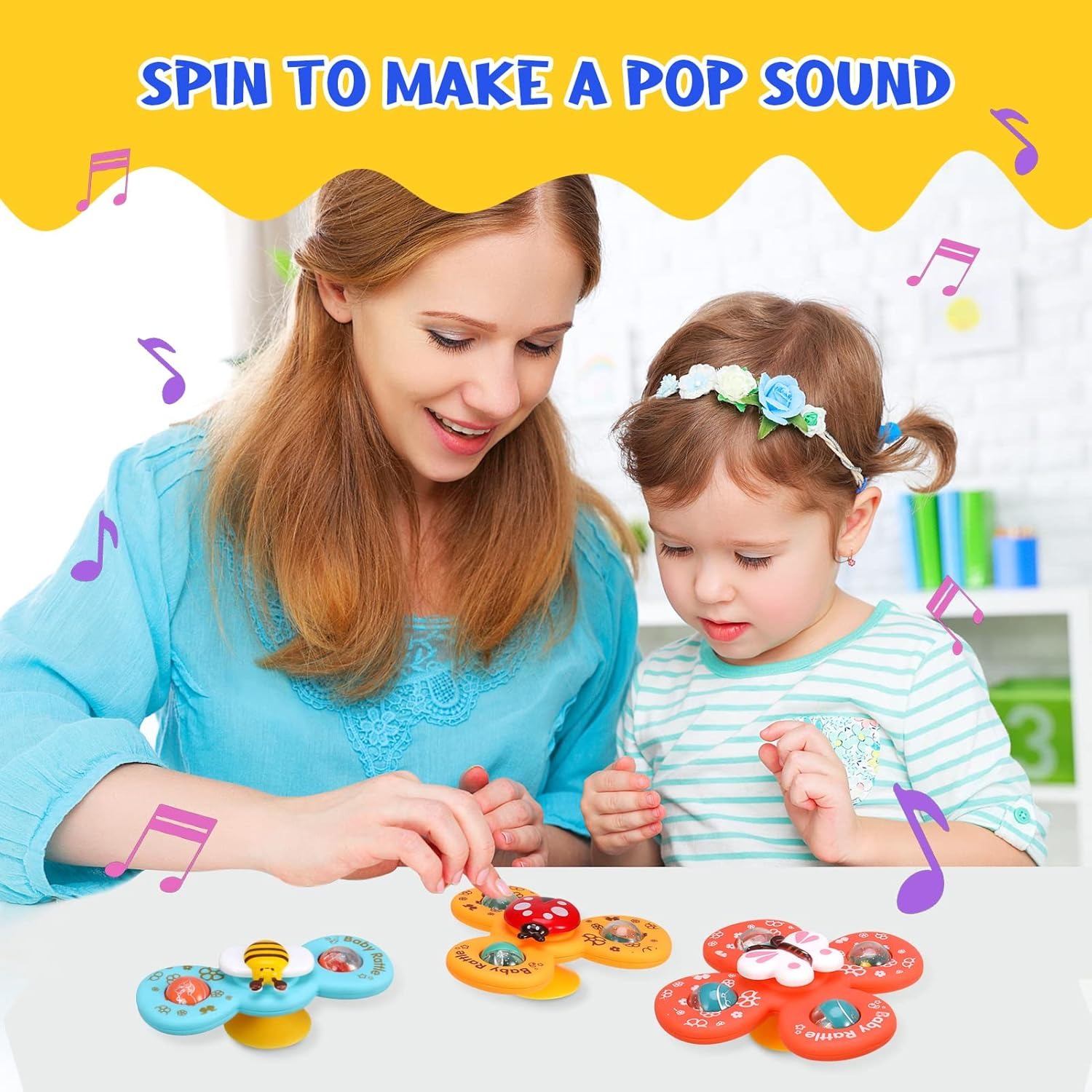 3pcs Baby Rattles Set with Suction Cup Spinner Toy for On-the-Go Fun deal for Travel, Dining Table, and Bathroom Use
