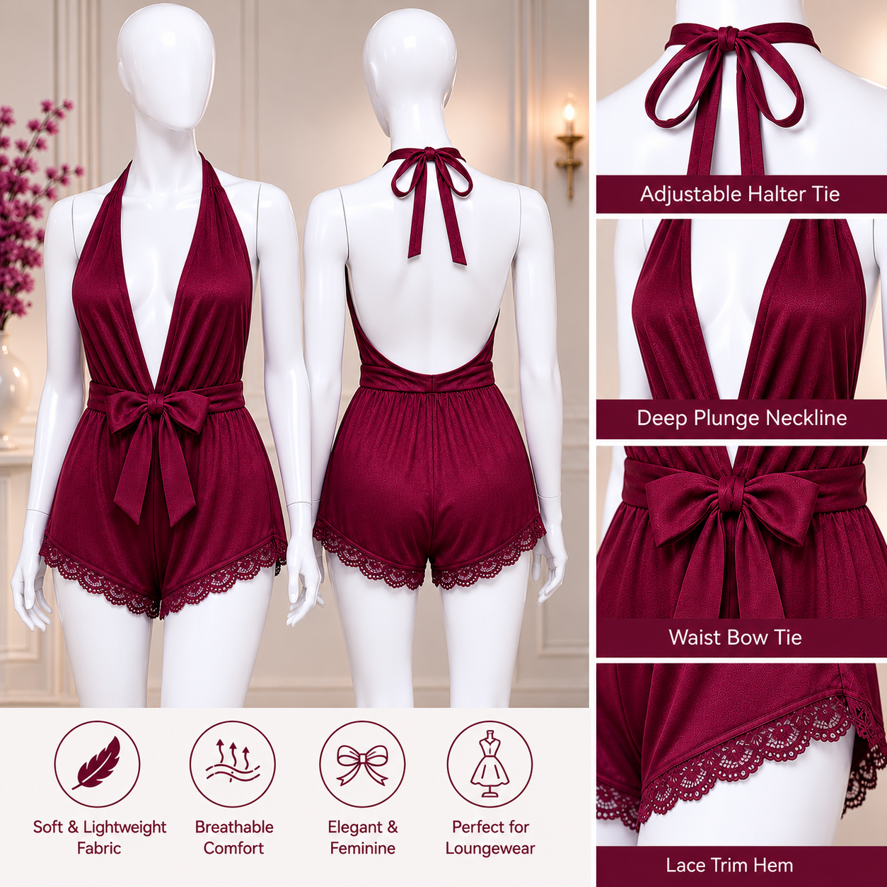 Western Style Nighty for Girls, Bridal Nighty, Sleepwear, Night Sleepwear, Night gown, Honeymoon nighty, nighty for girls, night suit for girls, honeymoon Nightwear best Item - Maroon