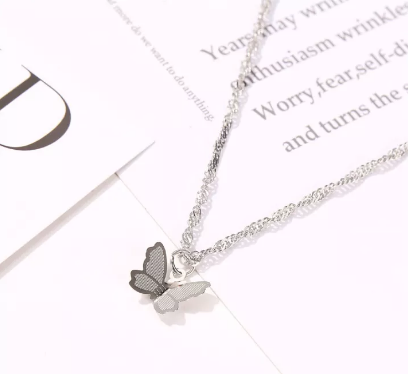 Korean Golden Silver Butterfly Beautiful Necklace Pendant for Girls Women