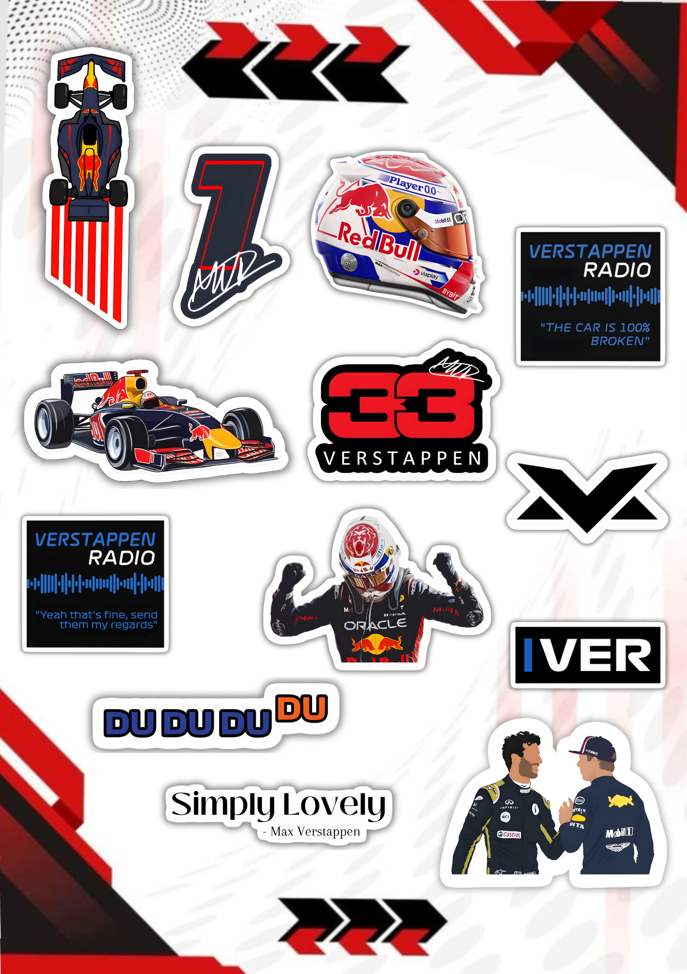 F1 Racing Max Verstappen Sticker Pack | Customized Formula 1 stickers | Aesthetic mobile laptop stickers