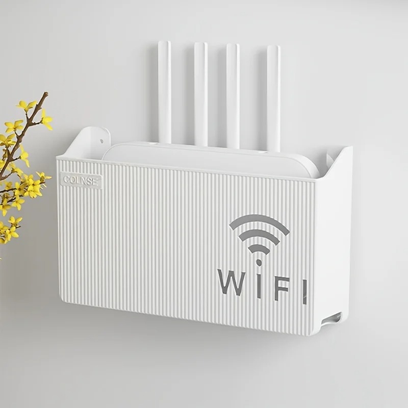 elf-Adhesive WiFi Storage Box, WiFi Router Holder Case Wall Mount-Universal Wall Shelf for Modem, Set-Top Box, Smart Devices-Space-Saving Cable Organizer Stand for Home & Office (Multicolor)