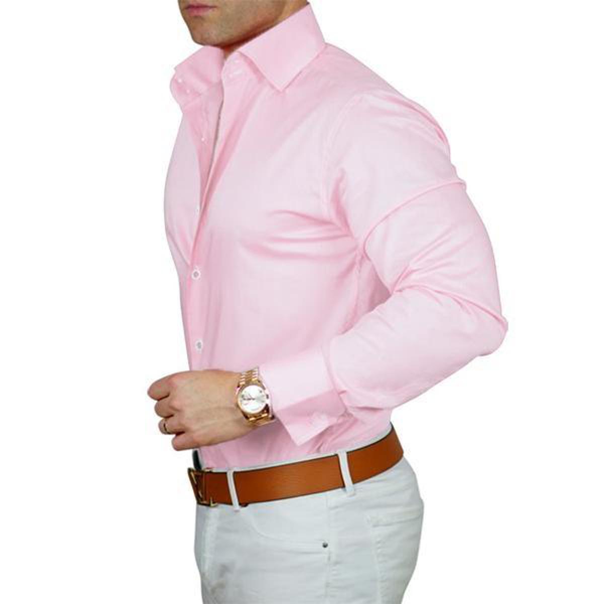 Light Pink Cotton Dress Shirt For Men