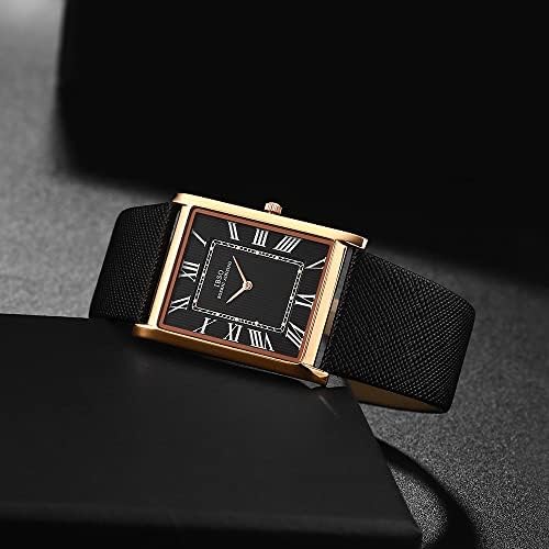 Leather Strap Watch For Men's – Stylish Fashion Quartz Silicone Soft Rubber PU Strap Waterproof Belt - Elegant Business Watches for Boy's in Rectangular Shape Dial Analog Old Money Time Classic Vintage Look For Men With Golden & Silver Case