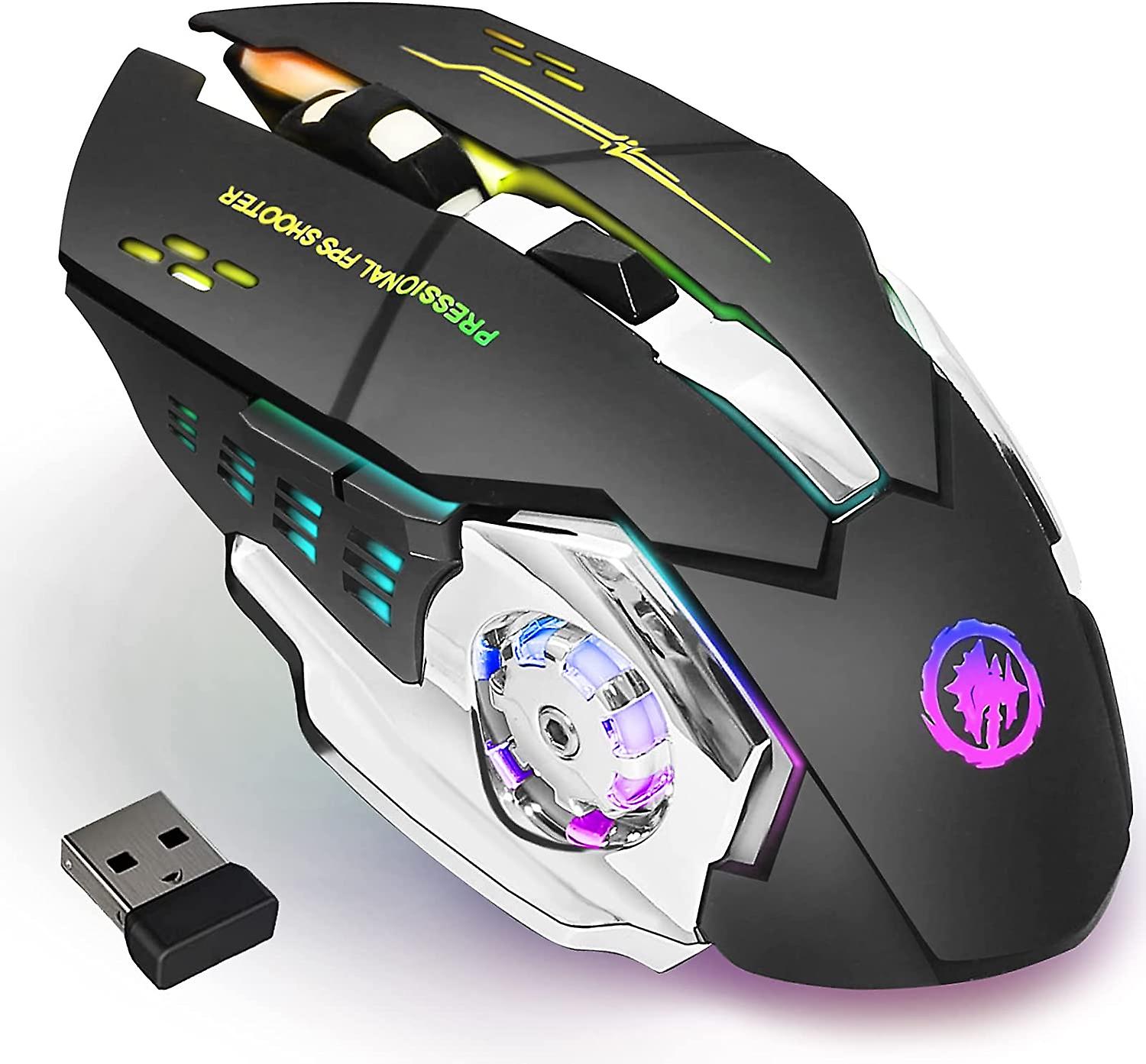 【Rechargeable】 PRO Gaming Wireless Mouse RGB with adjustable DPI ~ Silent Click, Breathing LED Mouse with 6 Buttons & including Side Buttons, USB Wireless Optical Mouse for laptop, PC, Gaming & Office Use by Eazy Gadgets