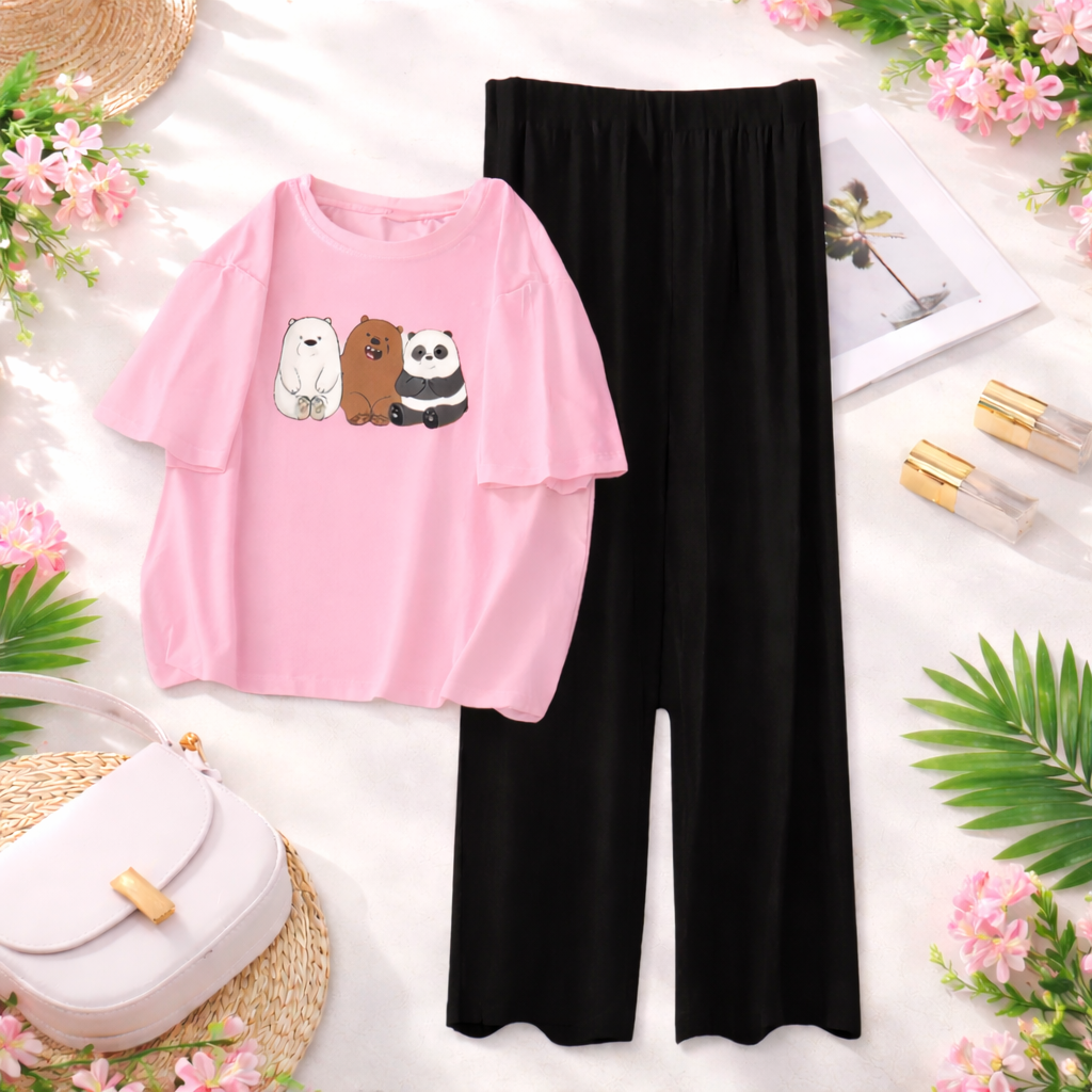 MK Garments - Premium Cute Bears Printed 2 Piece Suit For Girls and  Womens Casual Wear Soft T-Shirt With Trouser