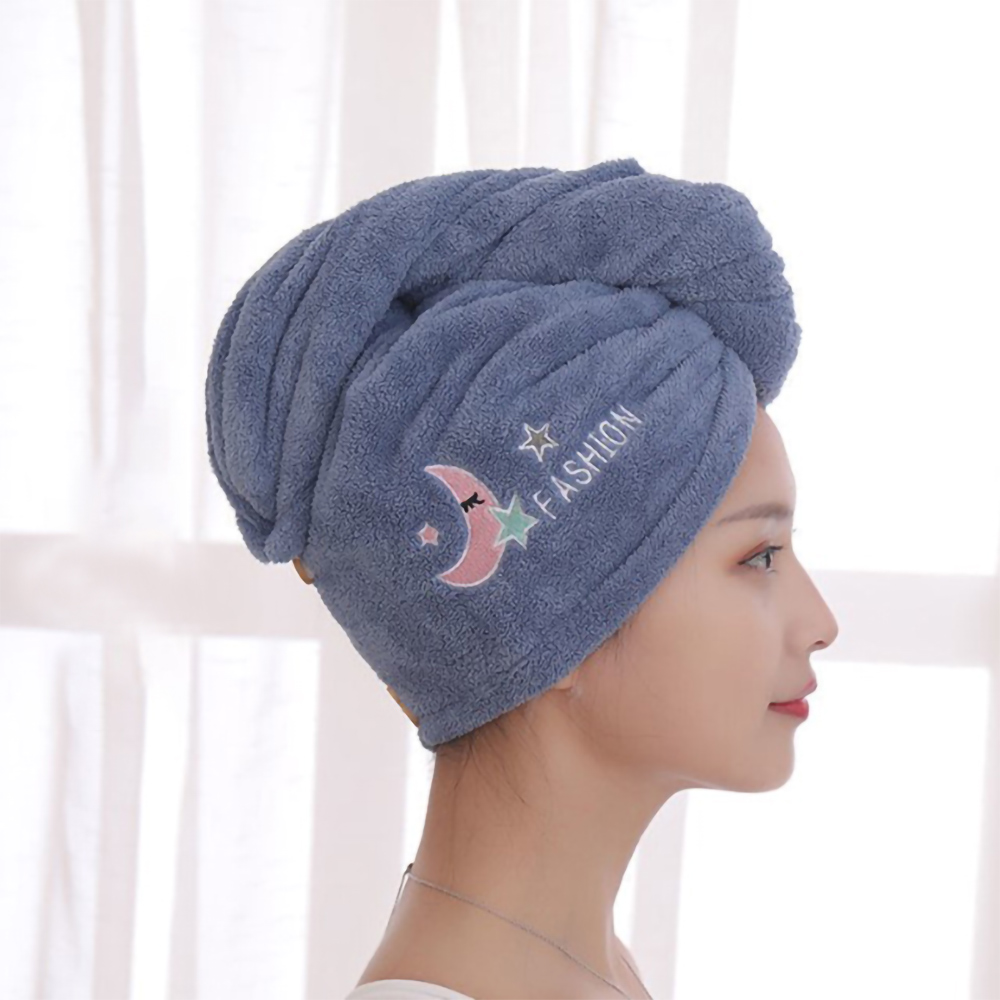 Women Cute Magic Microfiber Embroidery Shower Cap/Ladies Soft Coral
