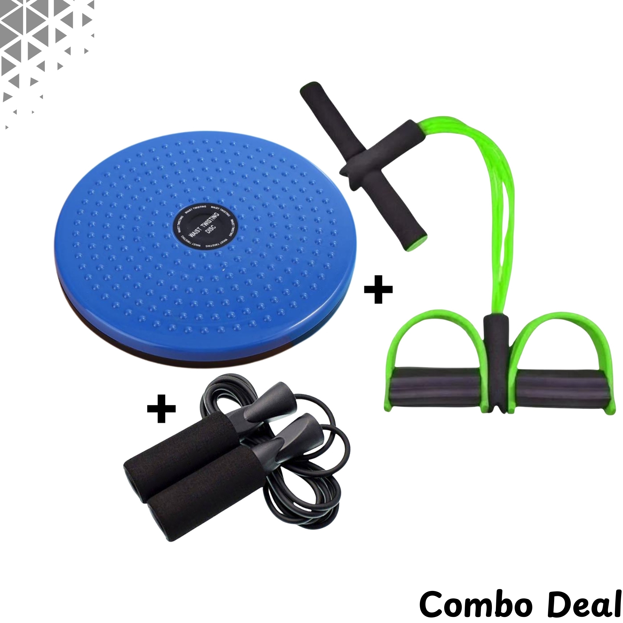 COMBO DEAL OF RUBBER TUMMY TRIMMER + COLORED TWISTER PLATE + JUMP ROPE FOR WORKOUT