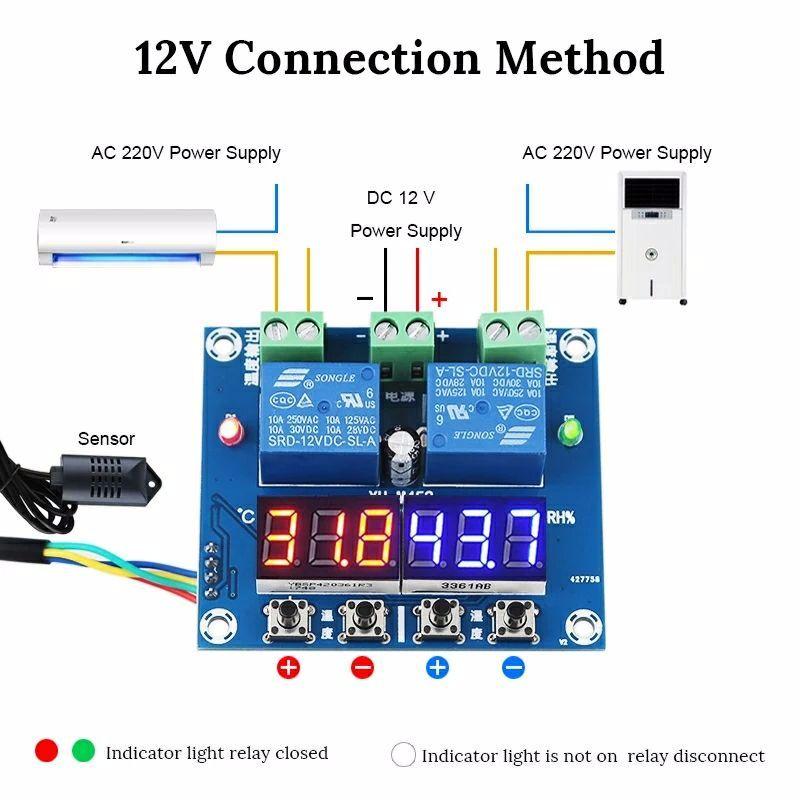 M452 DC 12V LED Digital Thermostat Temperature Humidity Control Thermometer Hygrometer Controller Relay Module AM2301 Probe ZFX-M452  For Incubator parts