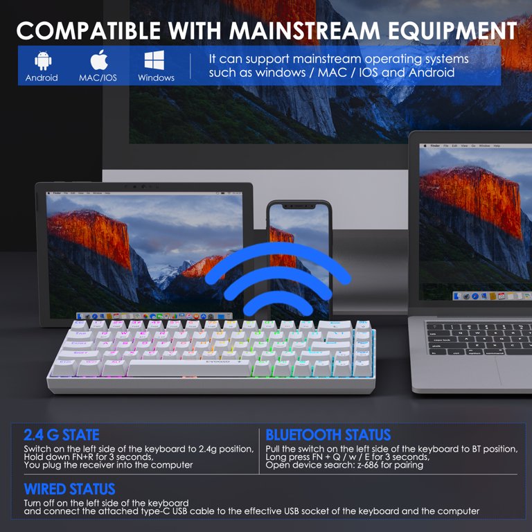 E-YOOSO Z-686 Tri-Mode Wireless 65% Mechanical Gaming Keyboard White RGB 68 Keys Hot Swappable Red Switches 17 d623b991019a4ed77a2811fd0b40647a
