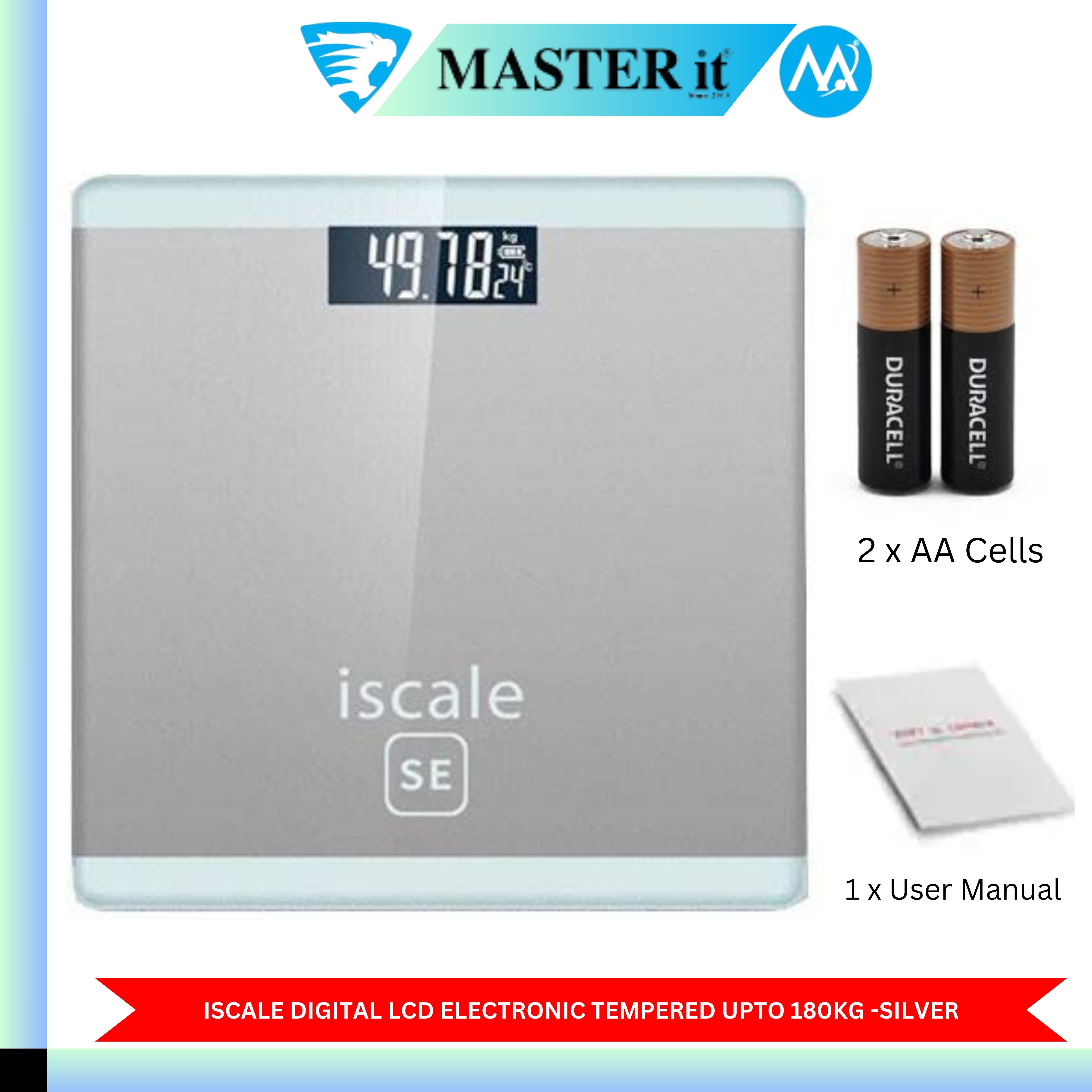 Upto 180kg iScale Rechargeable Weight Machine - Digital Heavy Duty Electronic Weighing Scale with Dual LED Display - Heavy Electric Weight Machine With Durable Steel Quality - For Home & Personal Use - Black/Golden/Pink/Silver