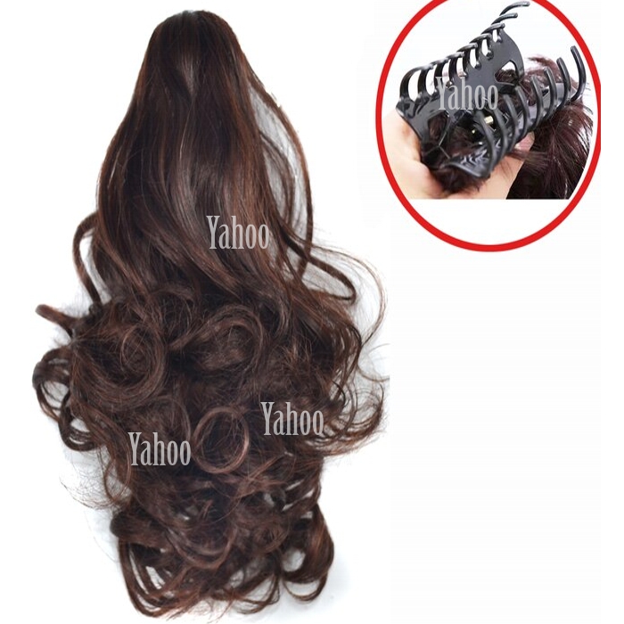 Curly Synthetic Clip On Hair Extension - Dark Brown Long Ponytail Extensions With Claw in 28 inches Hairpiece Weave Pony Tail