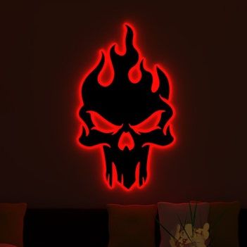 LED Wall Light RGB Skull Design Sconce with Long Wire and Laser Cut for Gaming Room Decor