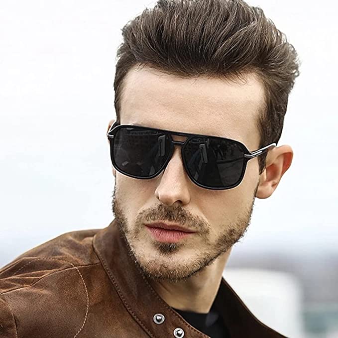 Sunglasses For Men Square Black Frame Black Lens With Box & Clean Cloth