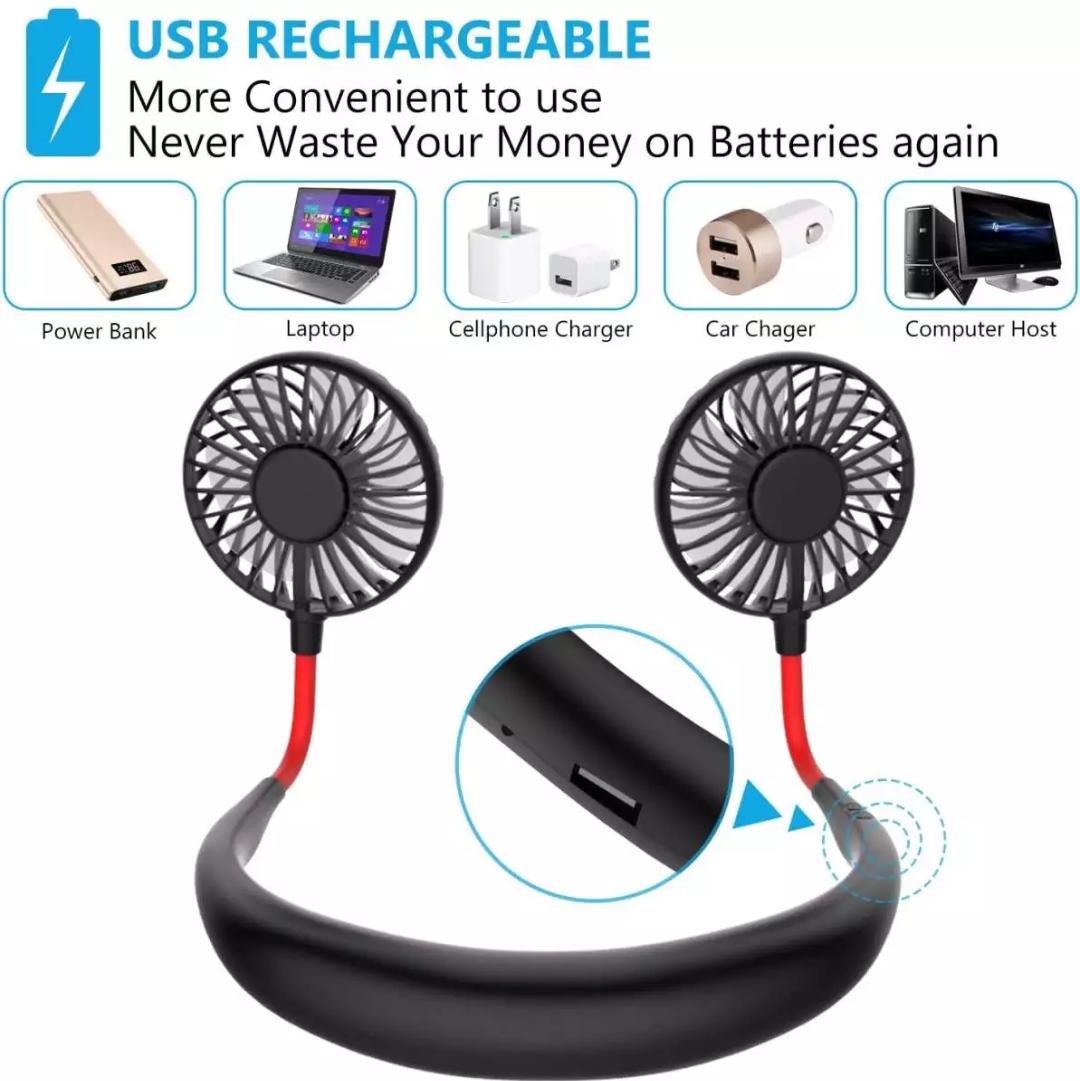 USB Portable Fan Handsfree Neck Fan Hanging Charging Mini Portable