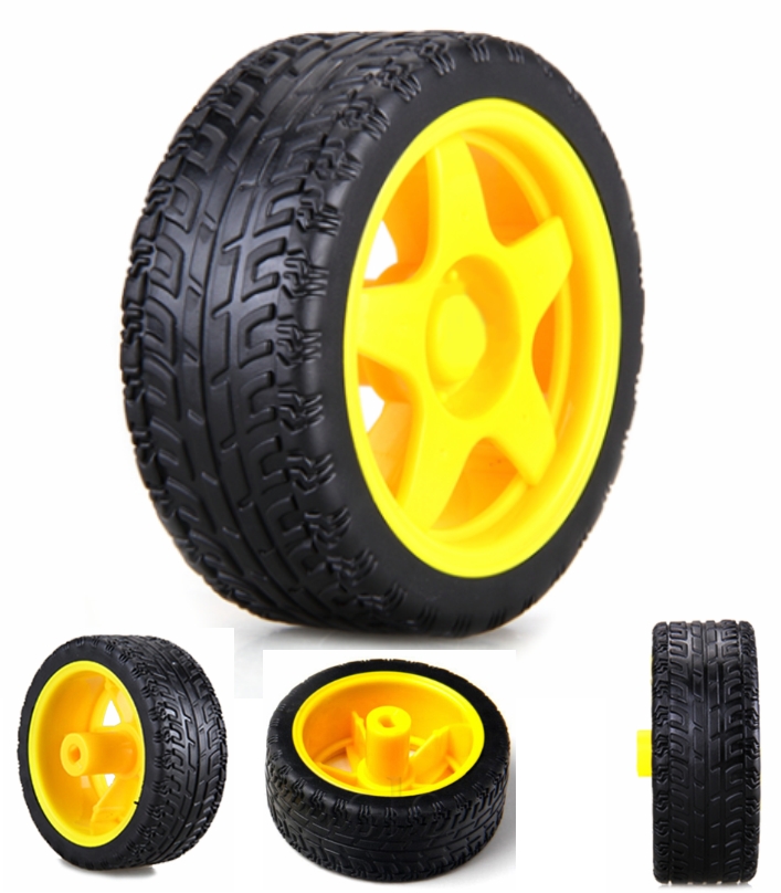 yellow Robot Plastic Tyre Wheel motor Wheel size 65mm x 26mm