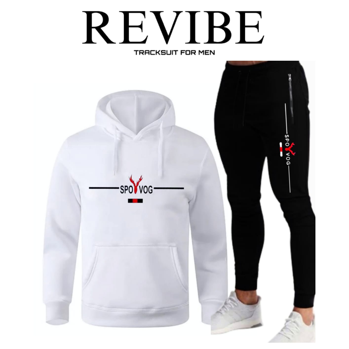 REVIBE - Black Trendy Printed Tracksuit For Men - Hoodies For Men