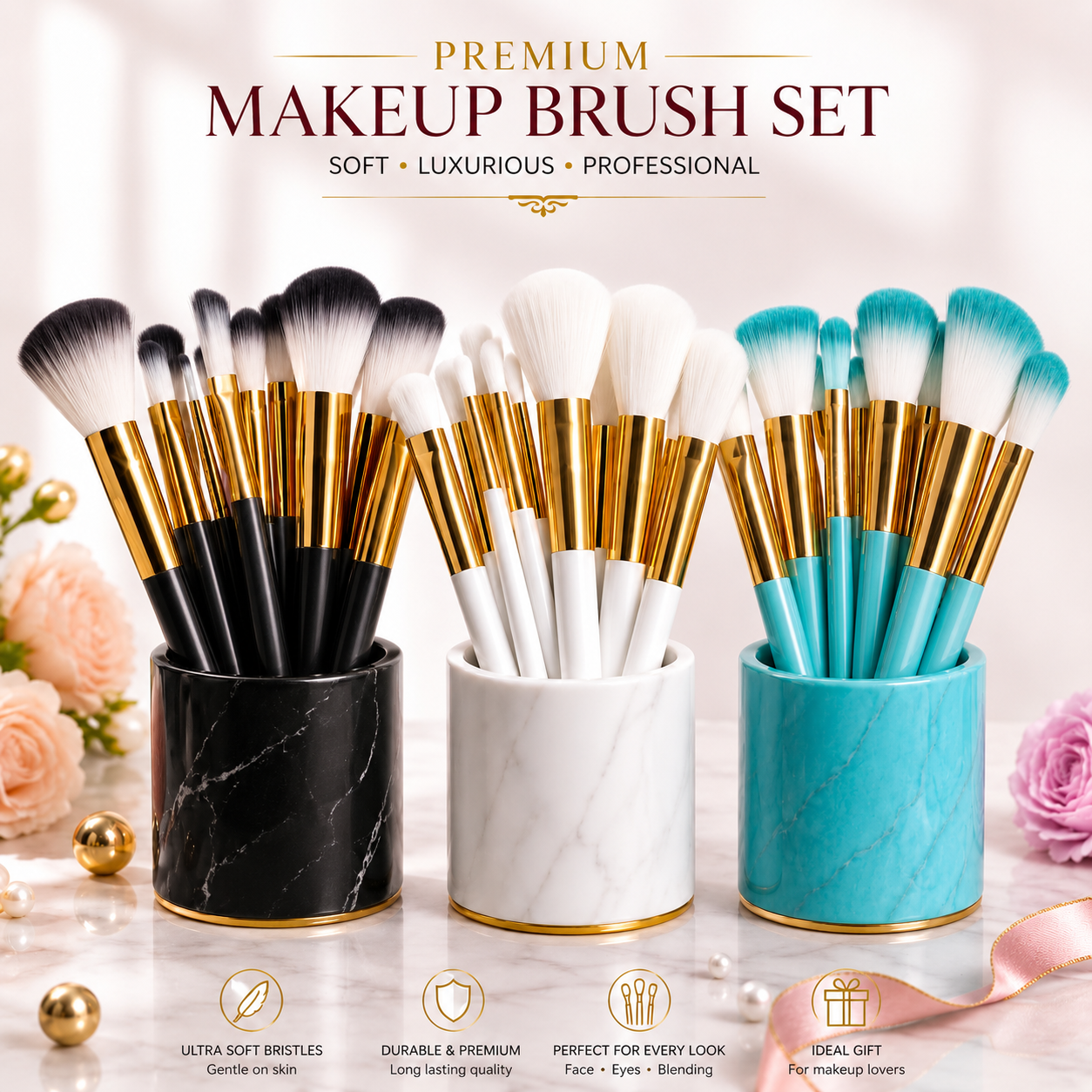 10 Pcs Professional Makeup Brush Set Soft Synthetic Bristles Face & Eye Makeup Brushes Powder Foundation Blush Concealer Eyeshadow Blending Brush Kit with Travel Friendly Handle – White/Pink/Purple