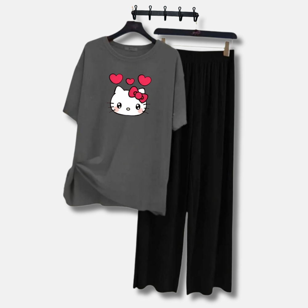 ZRK.Garments - Kitty Printed Suits for Girls and Women  T Shirt & Plaazo Trouser For Girls