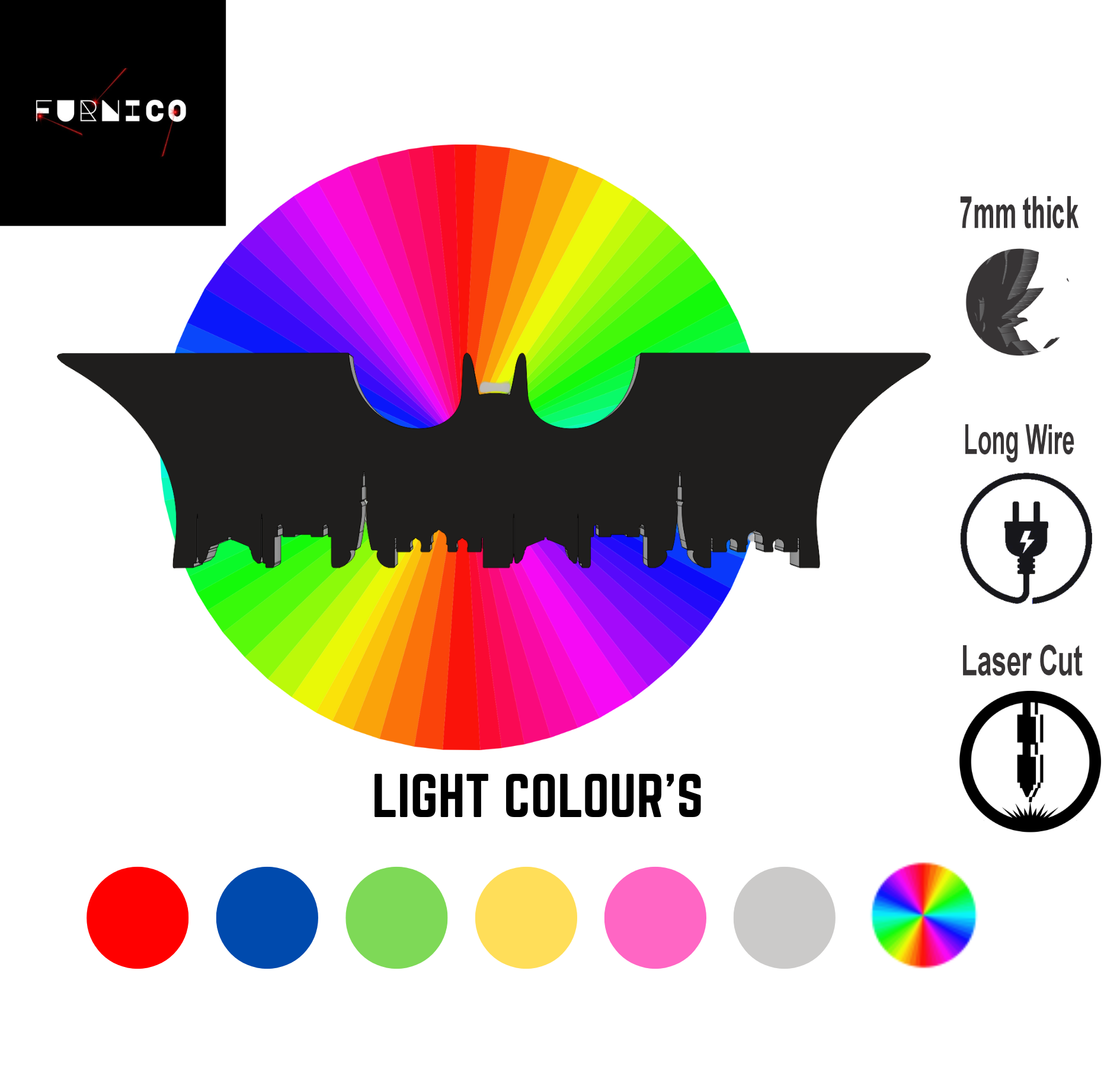 Batman-Inspired LED Wall Art Light with Multi-Color Option, 7mm Thick, Laser Cut, for Gaming and Home Decor