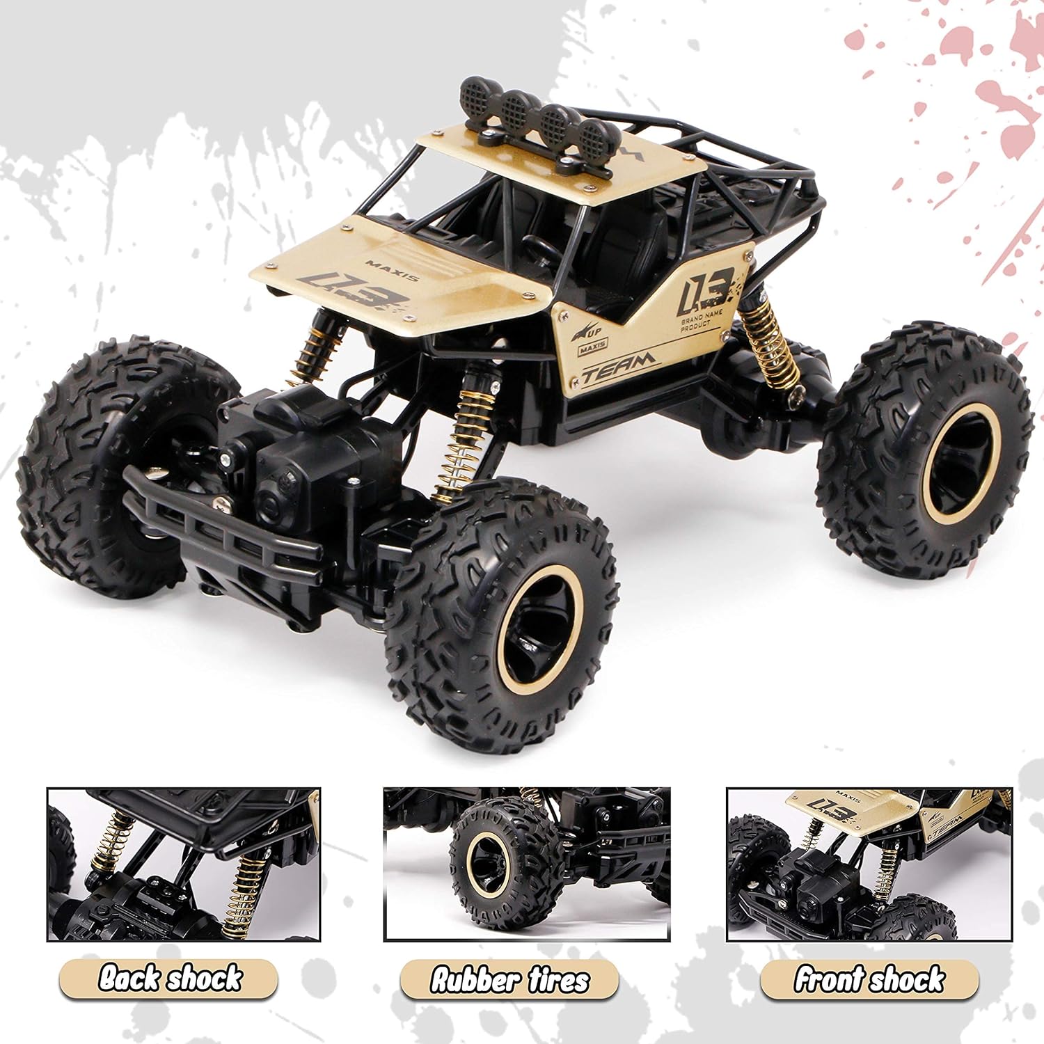 Rock Crawler 4x4 Off Road Monster Remote Control Car For Kids/ Remote Control Electric RC 1/16 Scale 2.4GHz 4WD High Speed Racing Car Off Road Truck With Rechargeable Battery outdoor toys offroading Monster Truck 4 x 4 Truck Amazing For Gifting