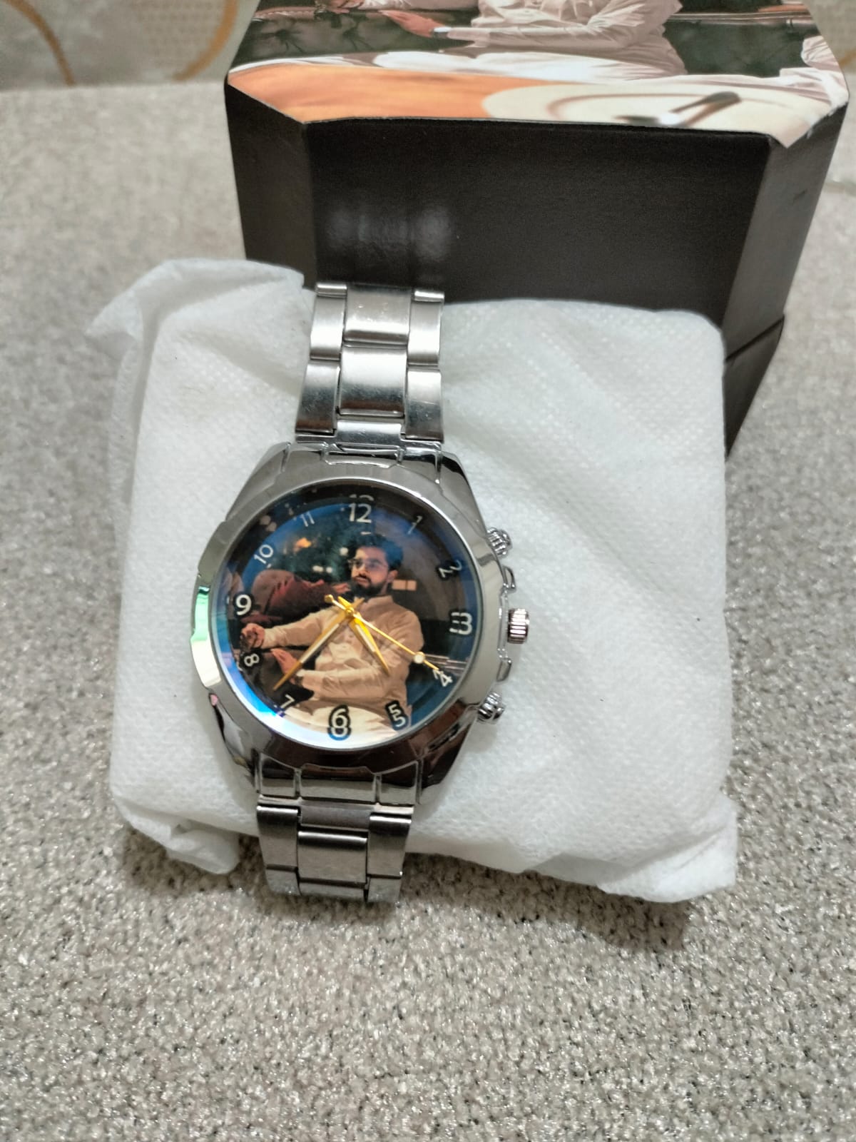 Customized Name Silver Chain Watch For Boys With Pic Box - Premium Quality