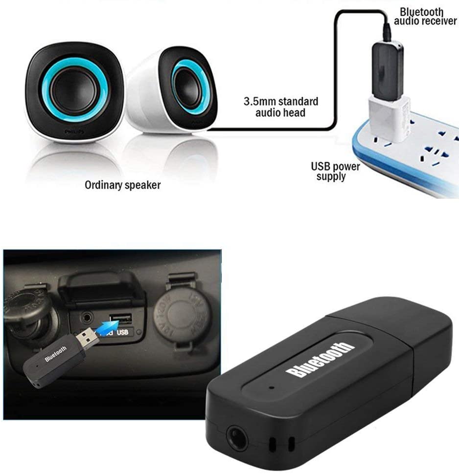 USB Bluetooth Music Receiver.USB Bluetooth Audio Music Receiver Adapter 3.5mm Stereo Output for Car Home Stereo