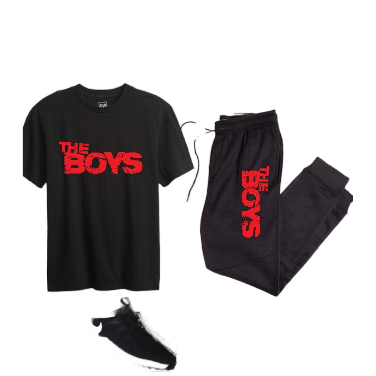 The boys printed summer track suit for men trendy jersey -Black