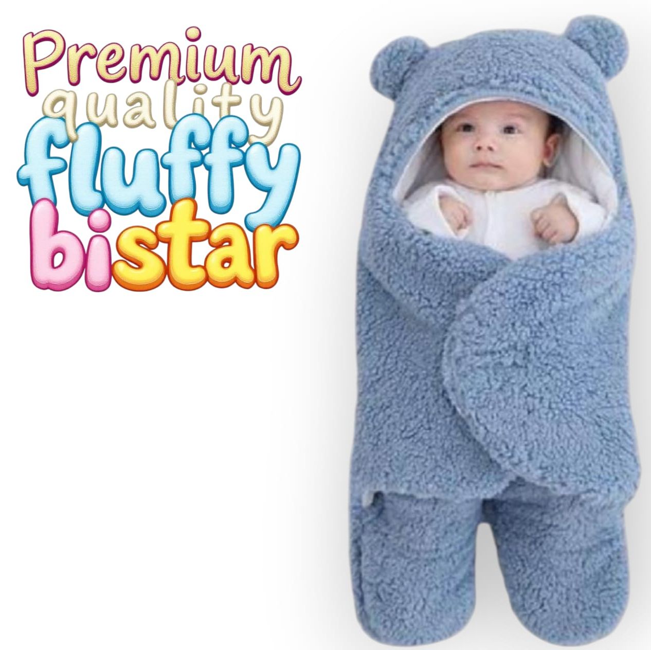 Premium Quality Soft Wool-Blend Swaddle Blanket with Bear Ears for Newborns 0-6 Months - Fluffy Comfort Wraps