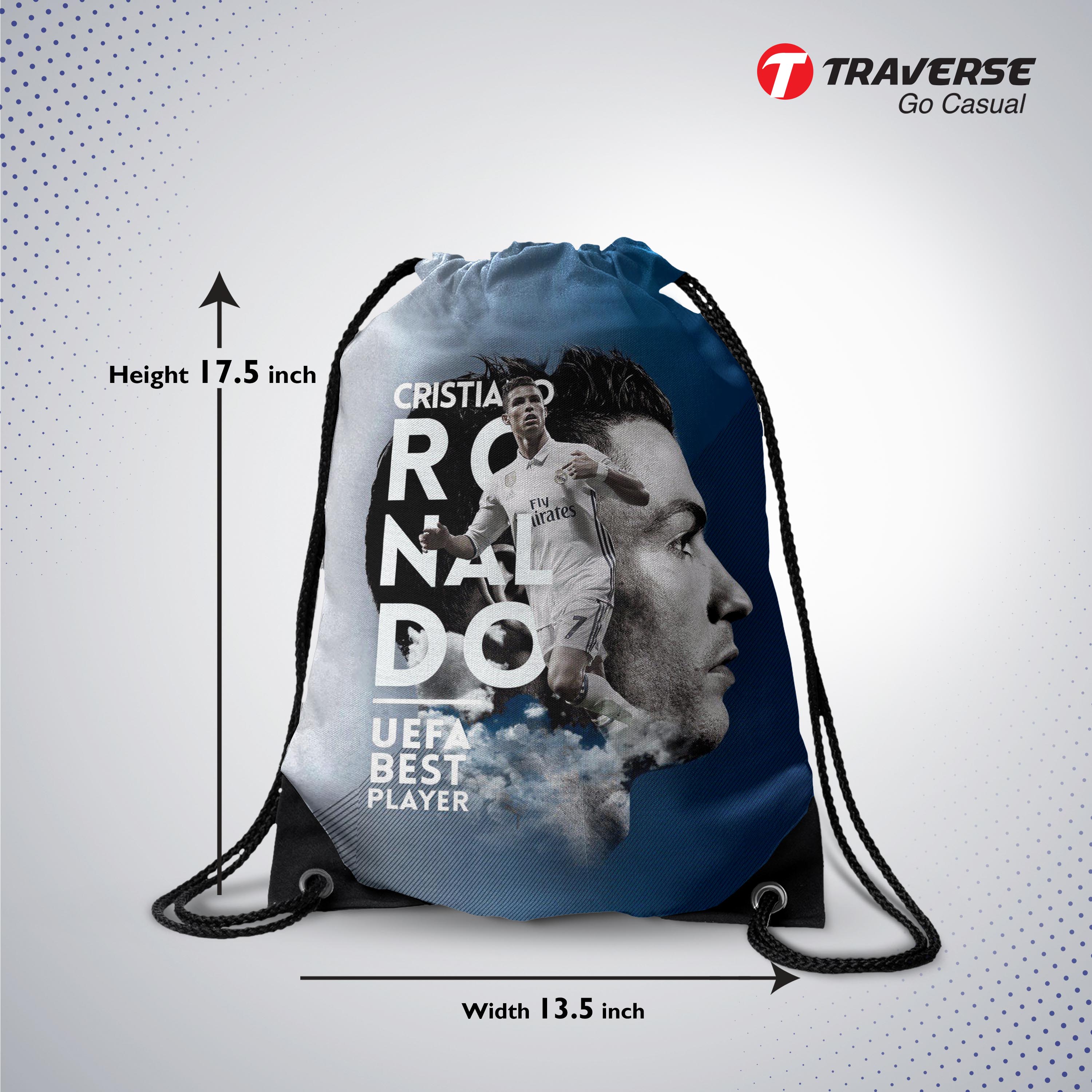 Traverse CR7 - Ronaldo Drawstring Bags For Girls / Bags For Kids / Bags For Boys with Pencil Pouch. Digitally printed on Fabric