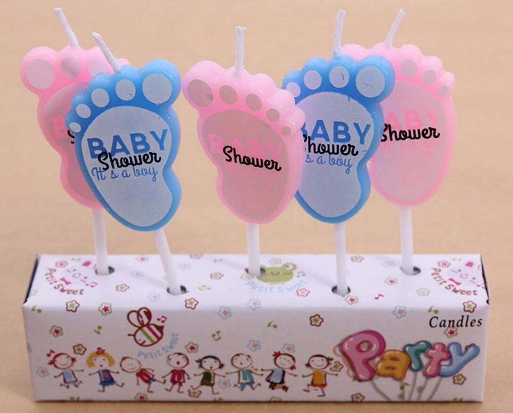 5 Pcs / Set Baby Shower Feet Shaped Candles / Cupcake Toppers Creative Baby Shower Candle Party Supplies,-(k.s.)