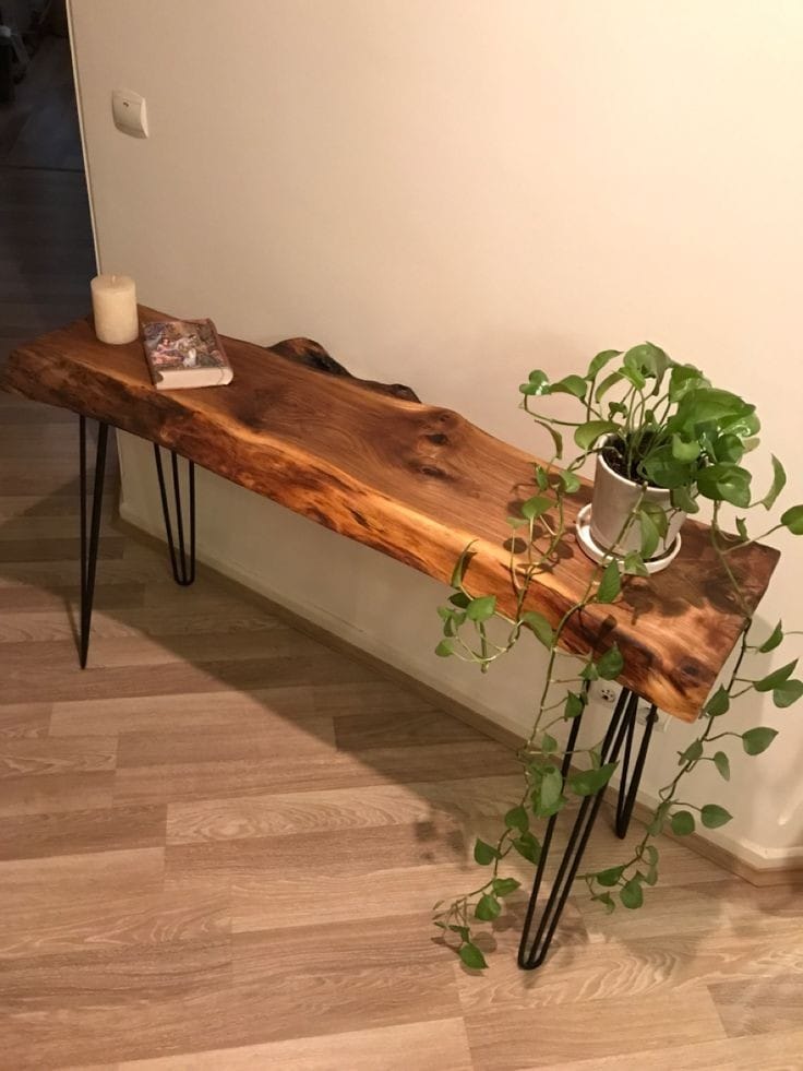 Small Round Side Table | Sofa Side Table & Bedside Table | Natural Live Edge Sheesham Wood | Metal Hairpin Legs | Drawing Room Corner Accent Table | Rustic Handmade Pakistan