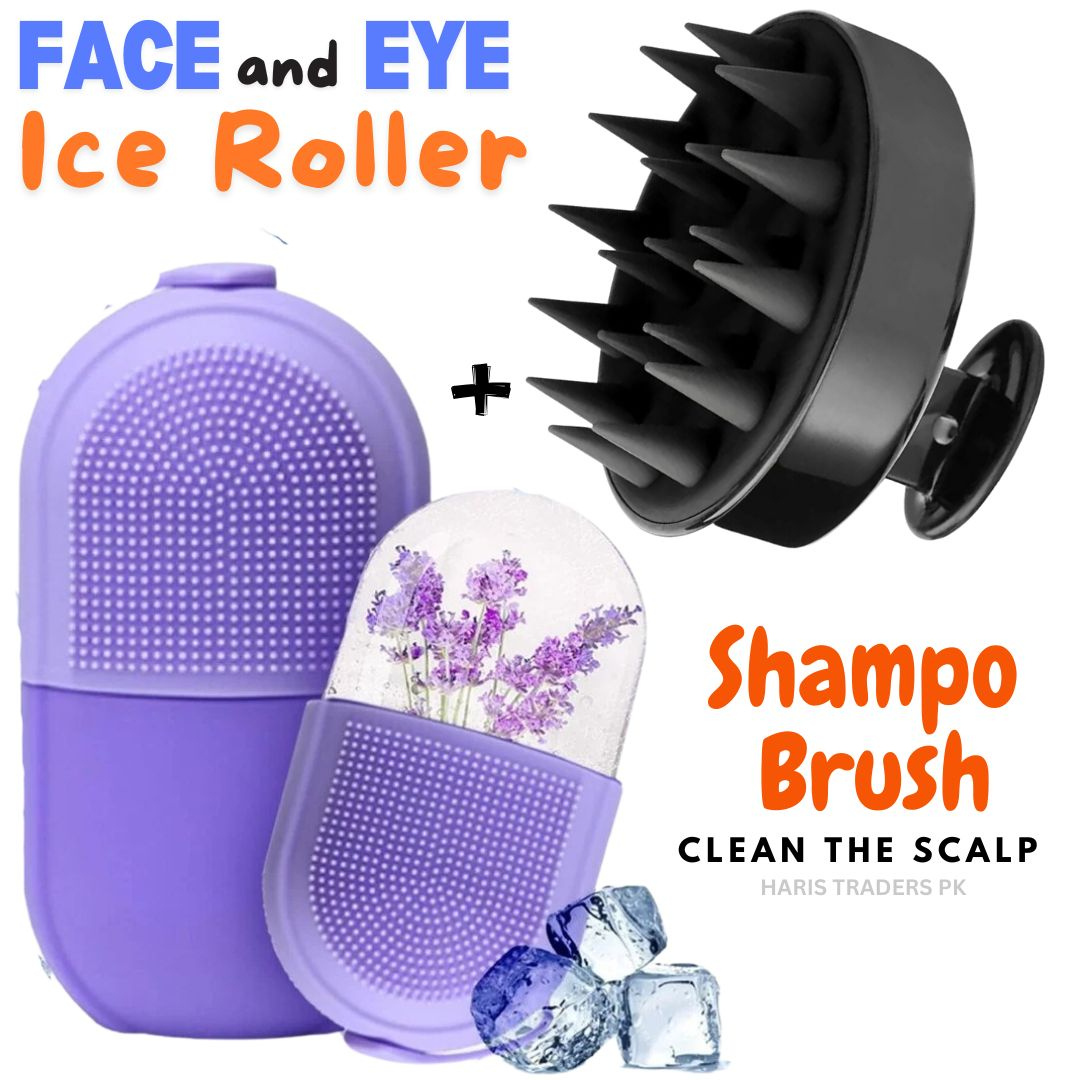 Silicone Shampoo Brush & Face and Eye Ice Roller - Face Beauty Ice Roller - Facial Ice Massage Beauty Silicone - Reusable Leakproof Skin Care Tool - Massage Brush Shampoo Brush Clean The Scalp Thoroughly Scalp Massage