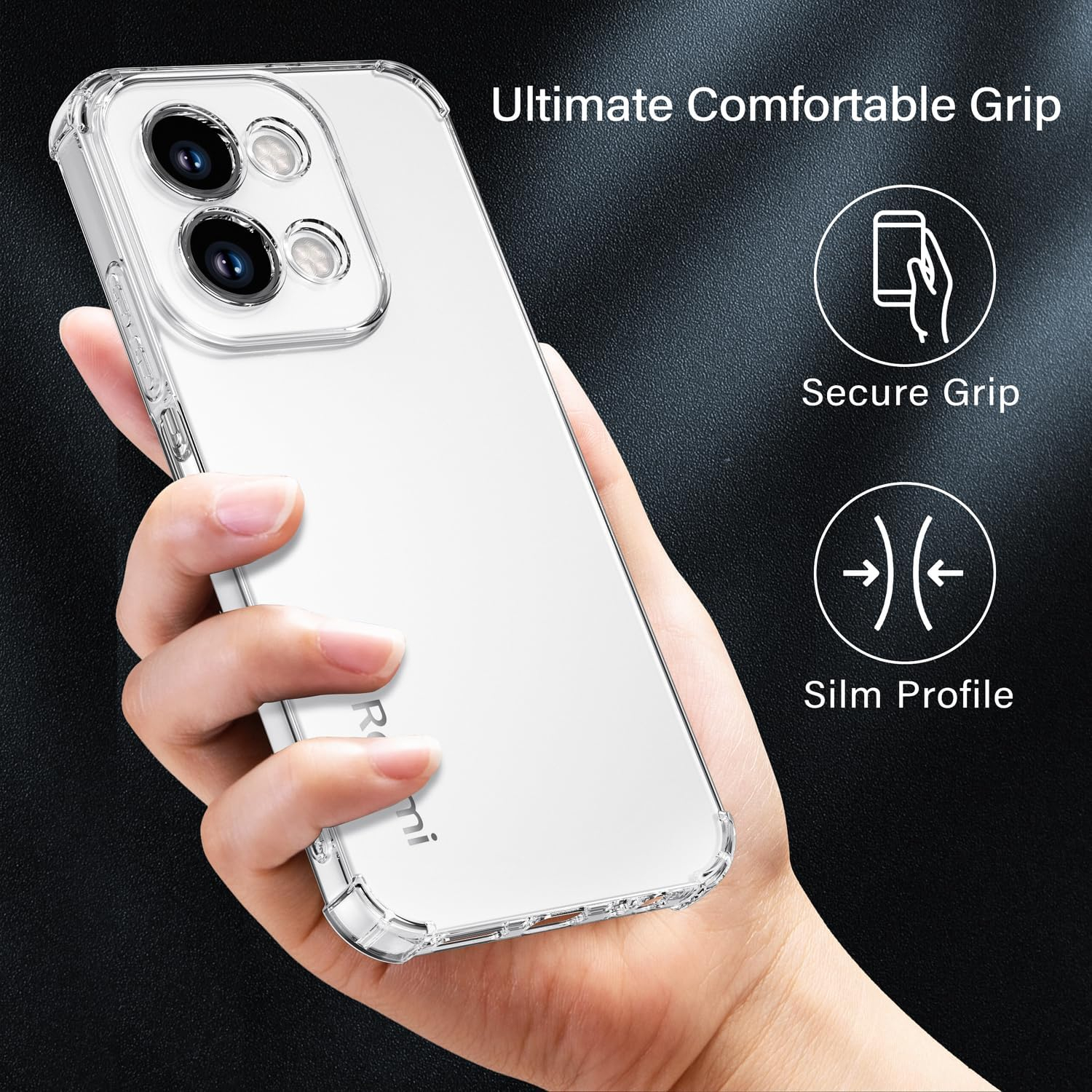 Redmi 15C  Anti Shock Four Corner Bumper Open Camera Protection 1.3mm Air Bag Soft Transparent Jelly-Clear
