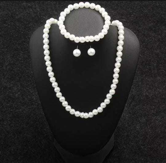 Pearl Necklace Set Natural White Freshwater Cultured Pearl Necklace Bracelet and Earrings Set for Women