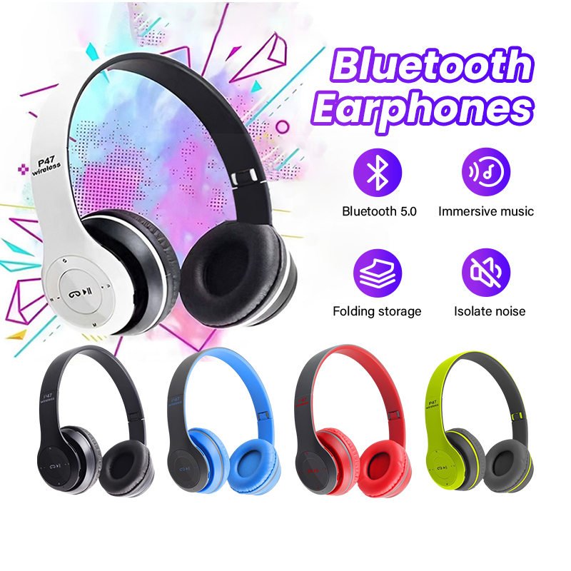 Wireless Headphones, P47 Bluetooth Foldable Headset with Microphone Support FM Radio TF for PC TV Smart Phones & Tablets Etc
