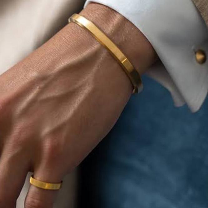 Men's Bracelet Golden Kara Rider Bangle Bracelet with a Combo of Golden Punk Titanium Ring | Biker Edition Combination