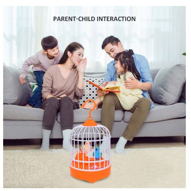 Voice Control Talking Bird Cage Toy – Electric Mini Parrot with Light & Sound, Hand Sensor Chirping Singing Bird Toy for Kids, Realistic Electronic Birdcage