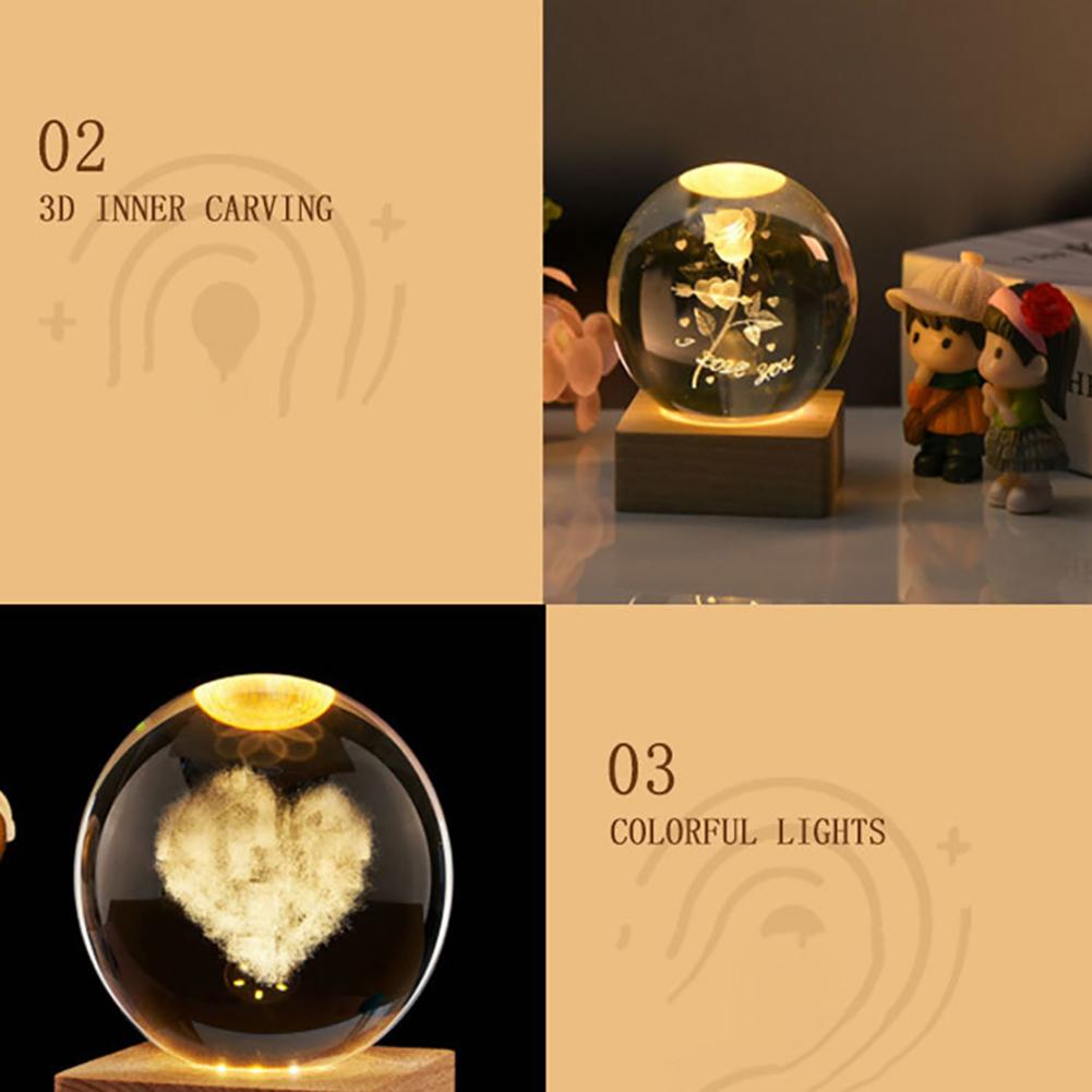 Le 3D Galaxy Crystal Ball Lamp 2.4 Inch Crystal Ball Night Light With Wooden Base For Home Desktop Decoration