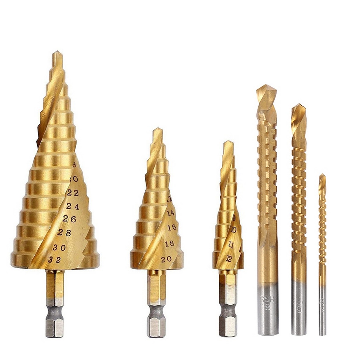 5pc Inch HSS Steel Titanium Step Drill Bit Set 50 Size Metal Hole Cutter Wood Cone Core Drilling