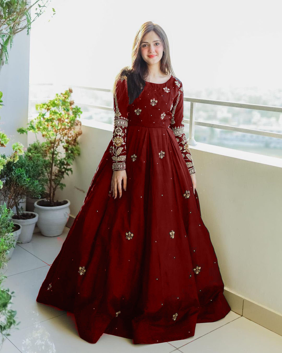 Elegant Heavy Embroidered Maxi Dress for Women 2-Piece - Fancy Wedding Dresses for Women