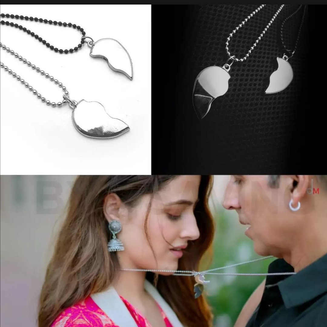 Heavy Silver Magnetic Broken Heart Necklace Locket - Heavy Metal Magnetic Heart Pendant Necklace Gift For Friends Couples