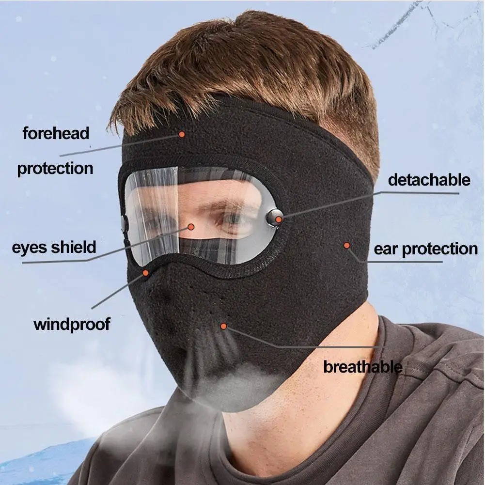 Adjustable Unisex Cycling Face Mask with Detachable Anti-Fog Goggles and Windproof Hood for Outdoor Sports