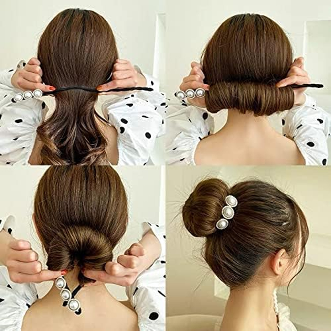 1 pcs Pearl Hair Bun Maker Elegant Decorative Flexible Retro Fashion Bun Shaper Hair Ponytail Holder Braid Makers for French Twist, Deft Bun and Lazy Curls Pearl Hairpin DIY Hair Braiding Lazy Braider Tool Clips Braider Twist Headwear