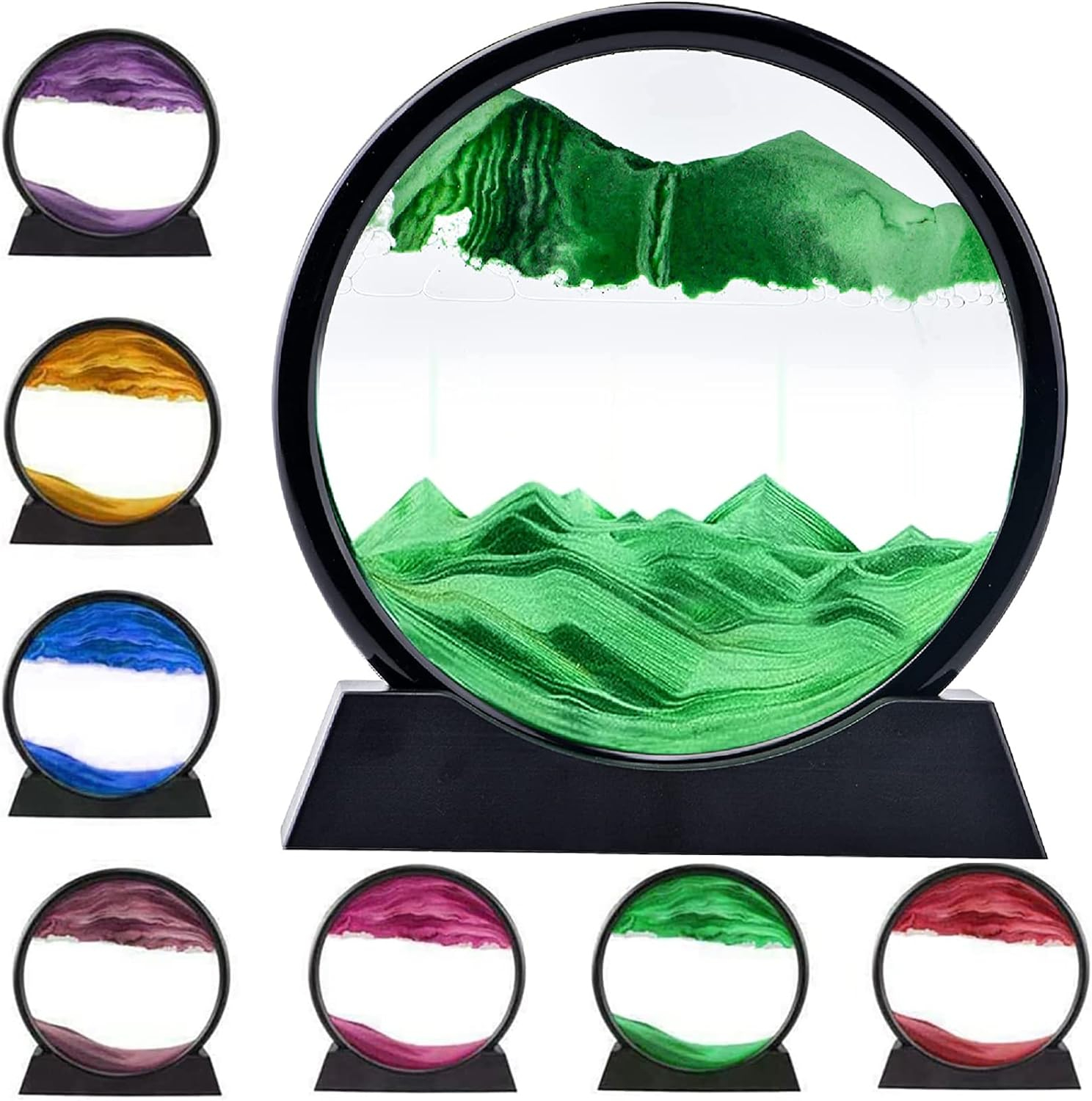 3D Moving Sand Art Picture, Sand Desk Lamp, Flowing Sand Painting Dynamic Night Light, Showpiece - Home Decoration Creative Landscape Liquid Motion Living Room Bedroom Aesthetic Table Lamp, Hourglass Desktop Decor for Home Office Sandscape Display – 7inch